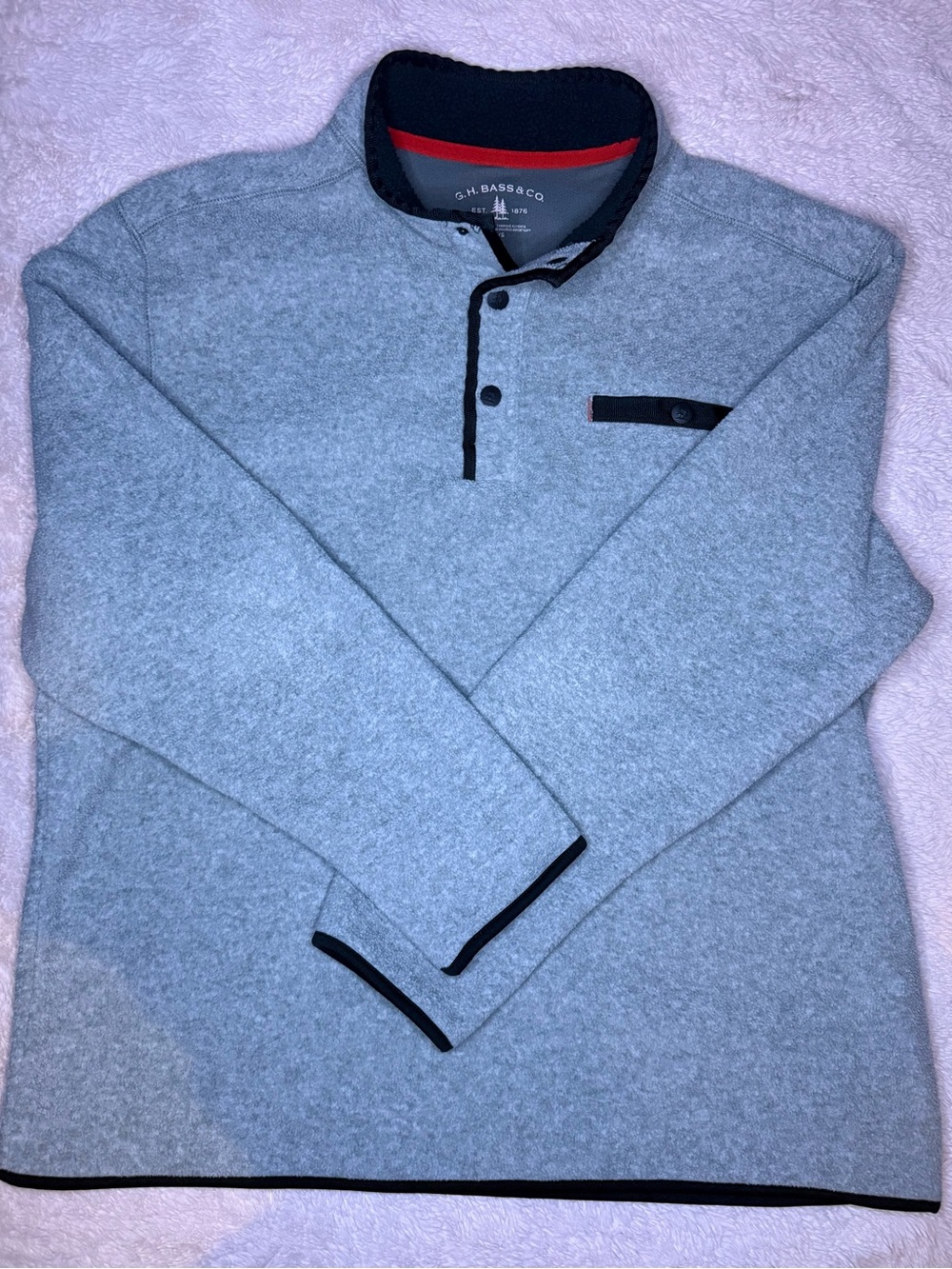 G.H. Bass & Co. Light Gray Henley Pullover with Black Trim and Red Neck Detail